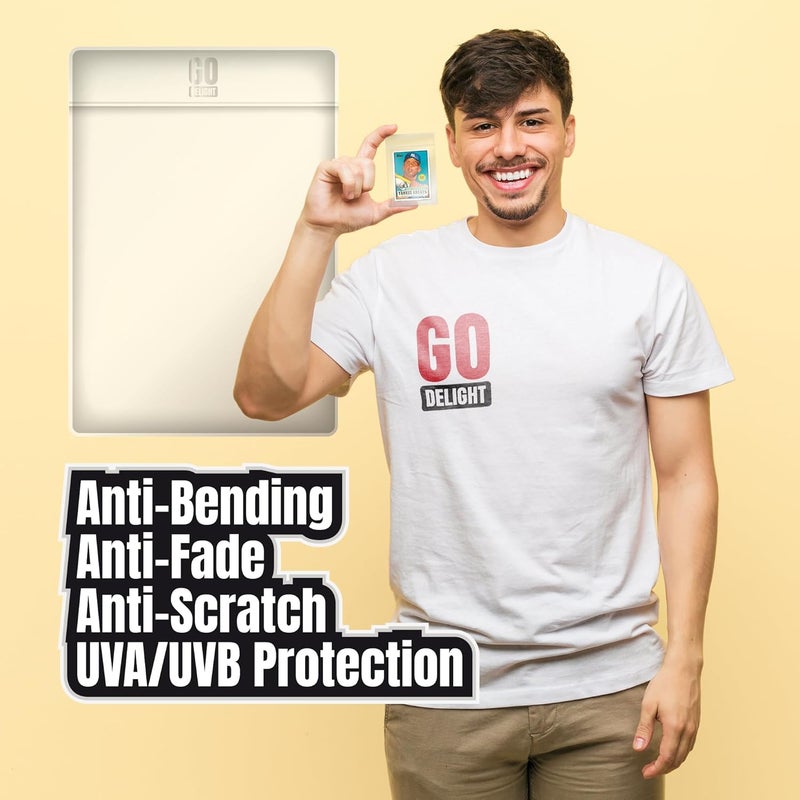 GO DELIGHT Semi Rigid Card Holders for PSA, SGC, BGS, CSG Grading – 100 Bundle - Baseball Card Sleeves - 50 Card Holders for Trading Cards + 50 Soft Sleeves – 3-5/16” x 4-7/8” with 1/2” Lip - Image 5